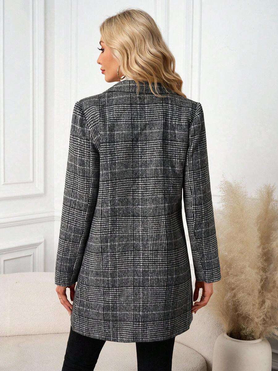 Clasi Women's Solid Color Double-Breasted Long Sleeve Woolen Windbreaker, Fashionable For Autumn/Winter