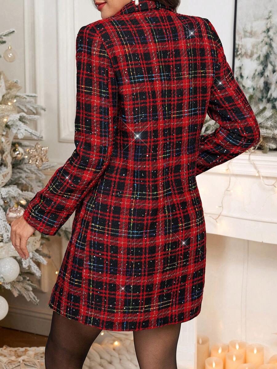 Clasi Women's Solid Color Double-Breasted Long Sleeve Woolen Windbreaker, Fashionable For Autumn/Winter