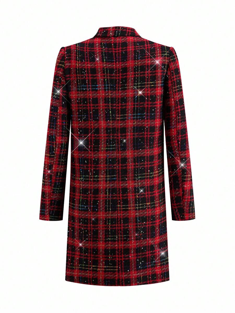Clasi Women's Solid Color Double-Breasted Long Sleeve Woolen Windbreaker, Fashionable For Autumn/Winter