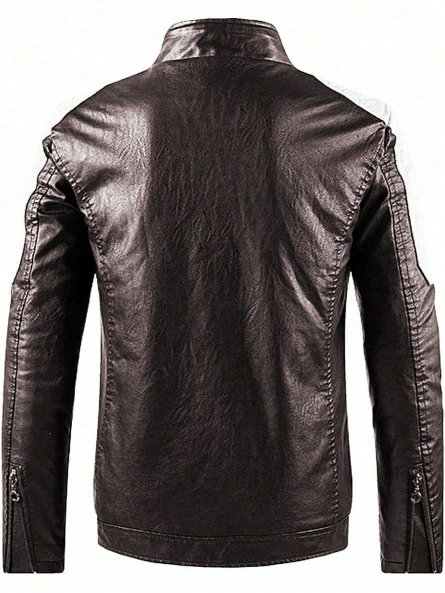 Men's Zipper Closure Long Sleeve Fitted Casual PU Leather Biker Jacket