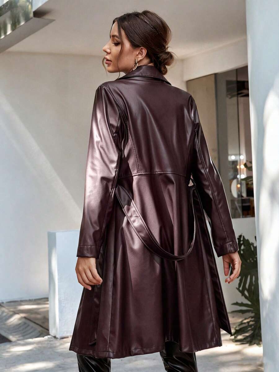x Carly Lawrence Chiquease Solid Color Belted Trench Coat, Fashionable For Commuting In Autumn