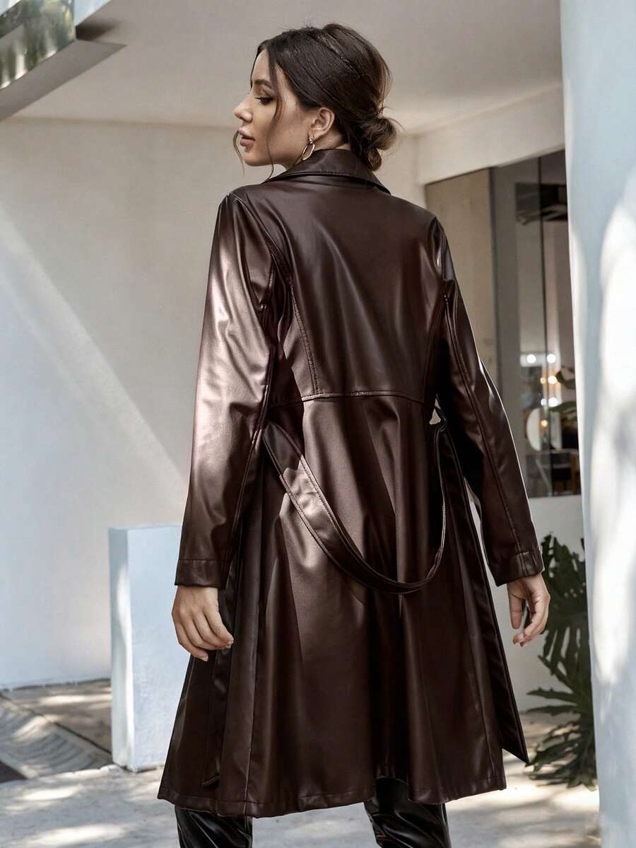 x Carly Lawrence Chiquease Solid Color Belted Trench Coat, Fashionable For Commuting In Autumn