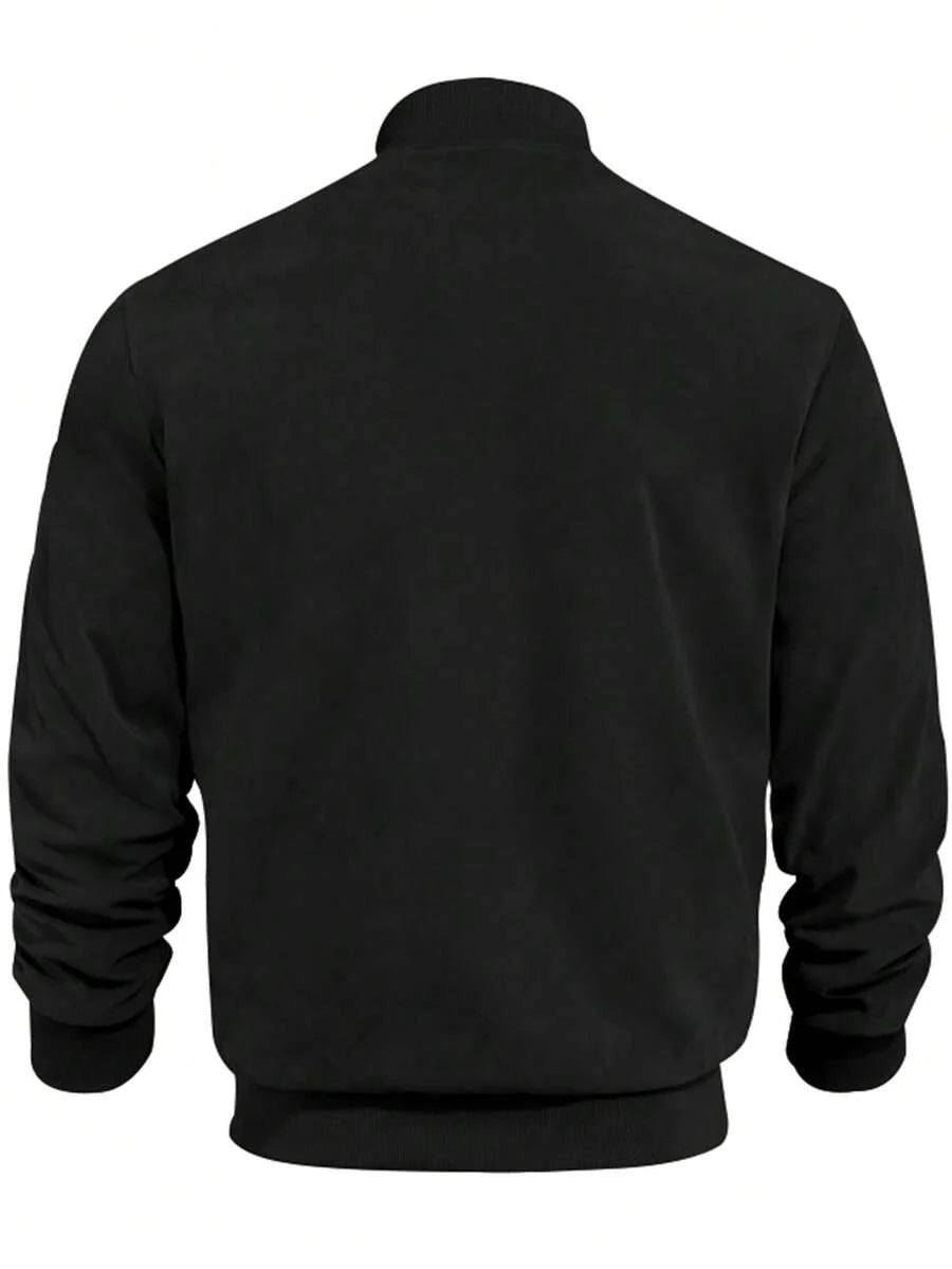 Men's Spring/Autumn Suede Fleece Lightweight Jacket, Comfortable Soft Casual Outerwear, Retro Stand Collar Zip-Up Baseball Jacket, Loose Minimalist Versatile Short Top [Runs Large, Suggest Ordering One Size Down]