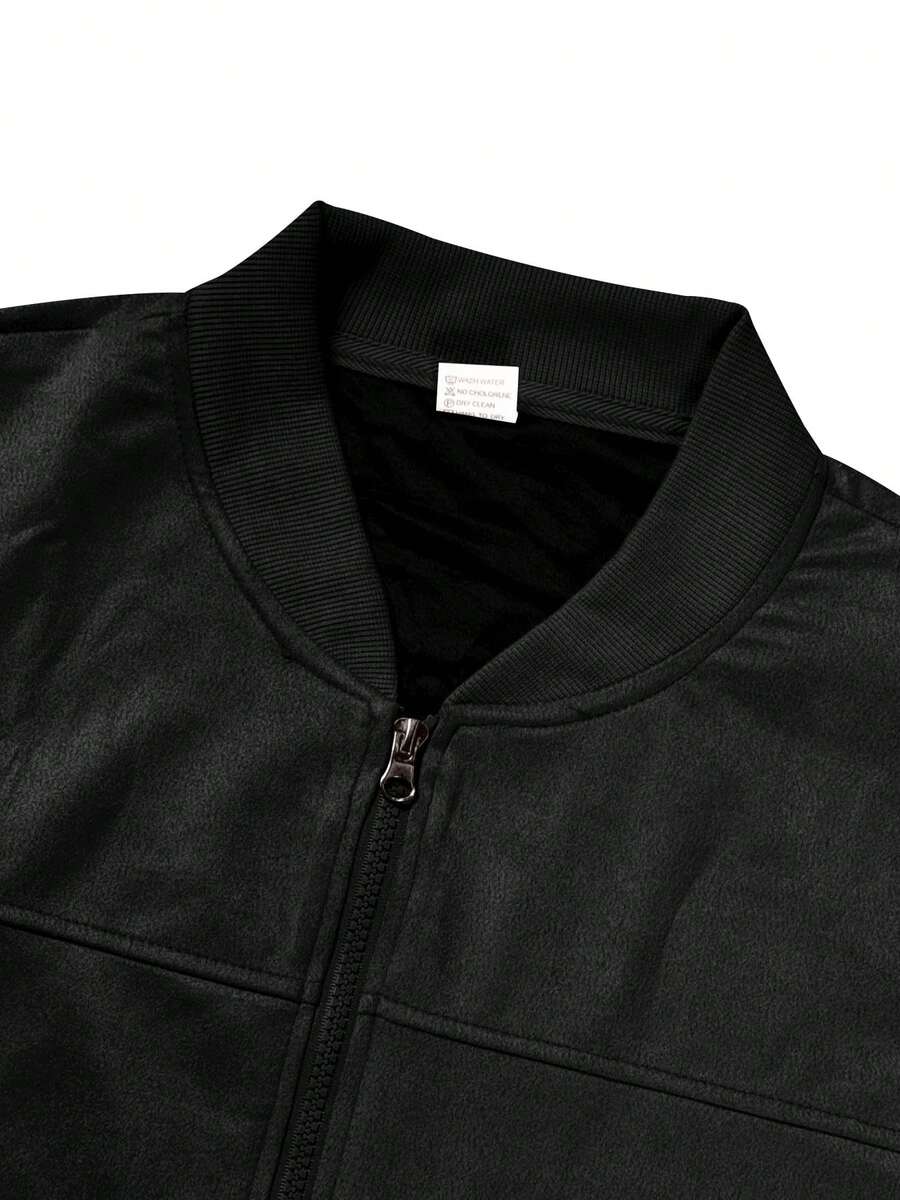 Men's Spring/Autumn Suede Fleece Lightweight Jacket, Comfortable Soft Casual Outerwear, Retro Stand Collar Zipper Baseball Jacket, Loose Minimalist Versatile Short Top [Runs Large, Suggest Ordering One Size Down]
