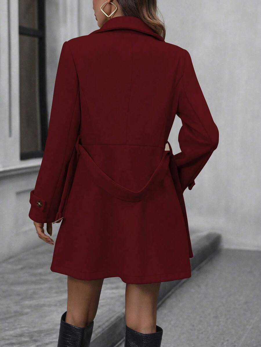 EMERY ROSE Women's Lapel Double-Breasted Long Sleeve Woolen Overcoat Fall Winter Cloth For Women