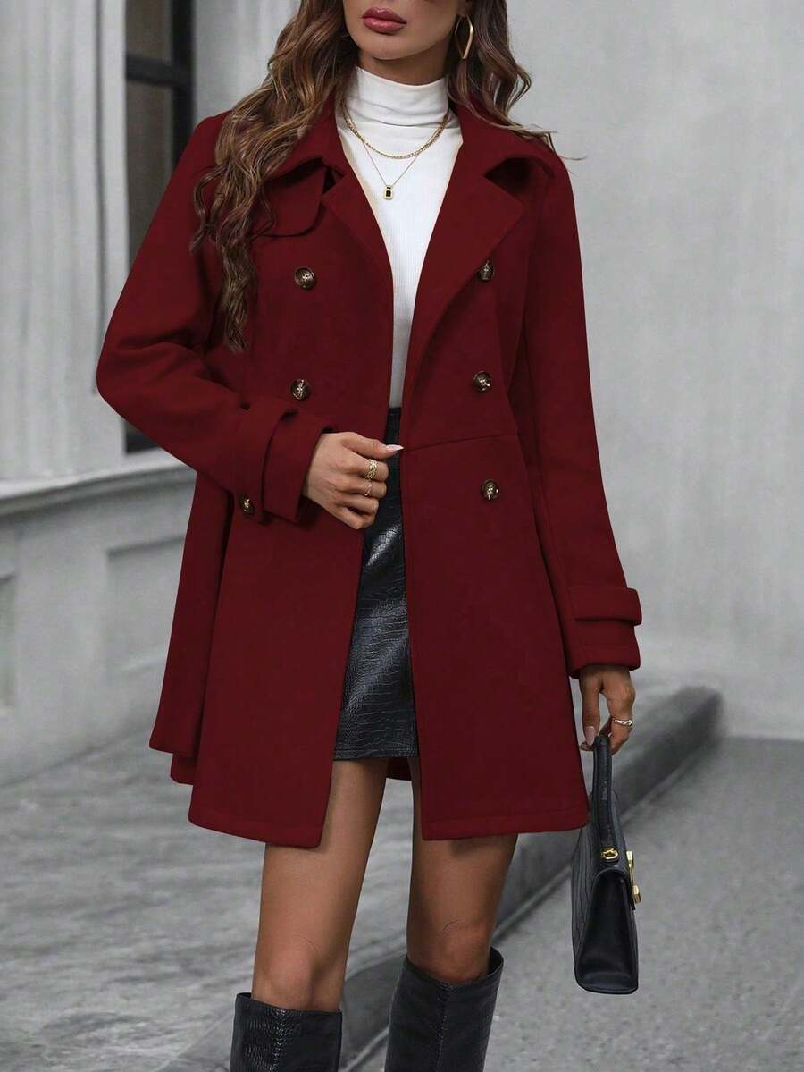 EMERY ROSE Women's Lapel Double-Breasted Long Sleeve Woolen Overcoat Fall Winter Cloth For Women