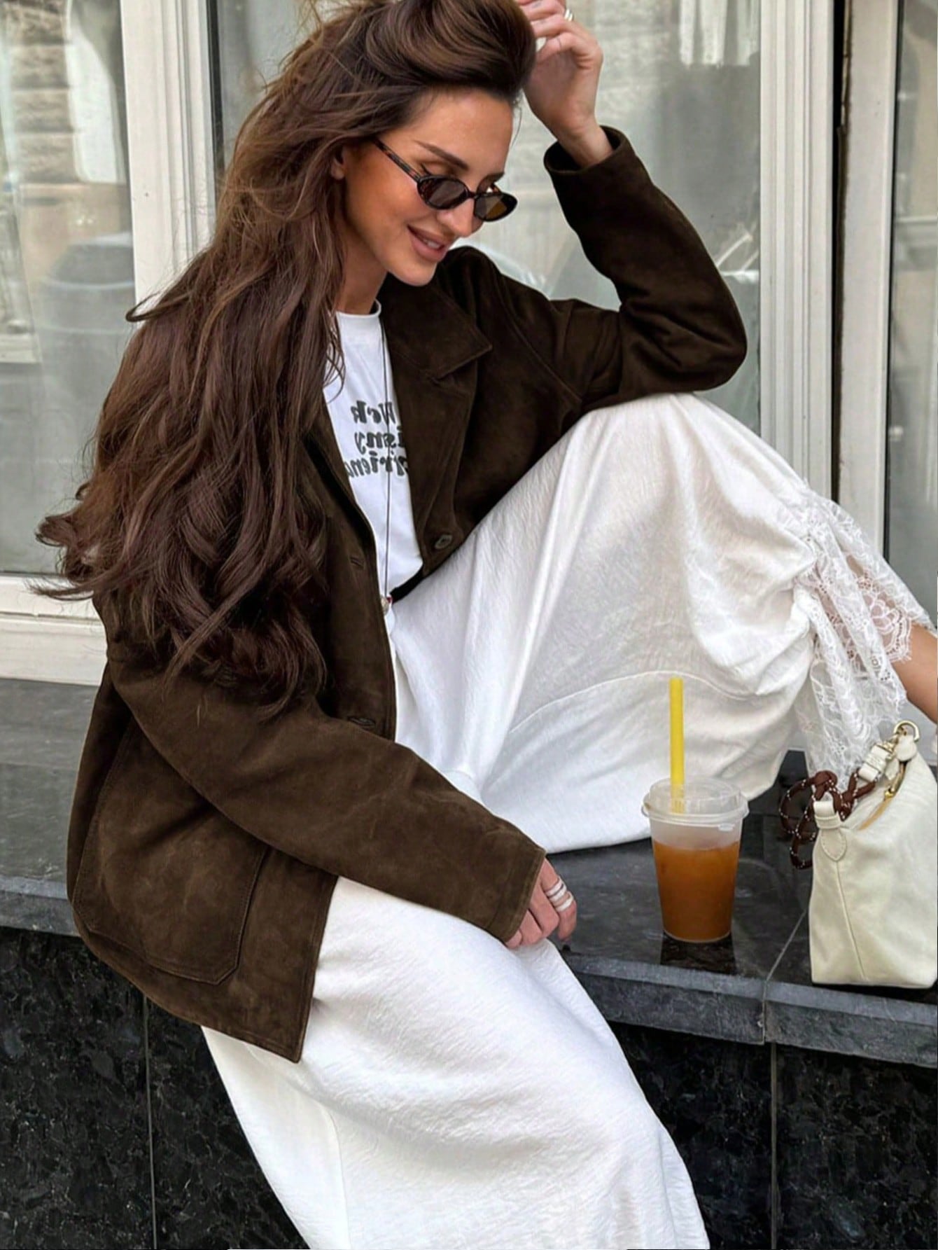 Autumn Long Sleeve Maillard Brown Lapel Fleece Loose Barn Style High-End Suede Women Jacket
