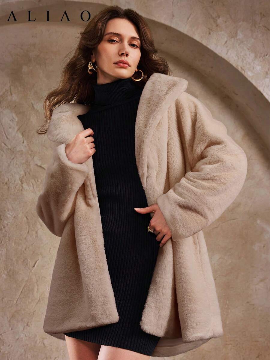 Aliao High-End Imitation Fur Warm Coat, Winter Coats, Halloween, Business Casual Woman, Trench Coats, Minimalist Style, Solid Color, Court Style, Valentine's Day Outfit, Wedding Season