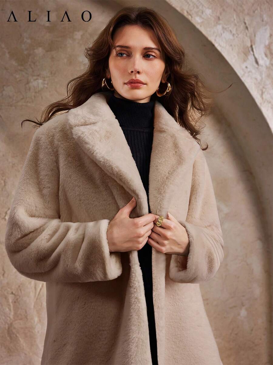 Aliao High-End Imitation Fur Warm Coat, Winter Coats, Halloween, Business Casual Woman, Trench Coats, Minimalist Style, Solid Color, Court Style, Valentine's Day Outfit, Wedding Season