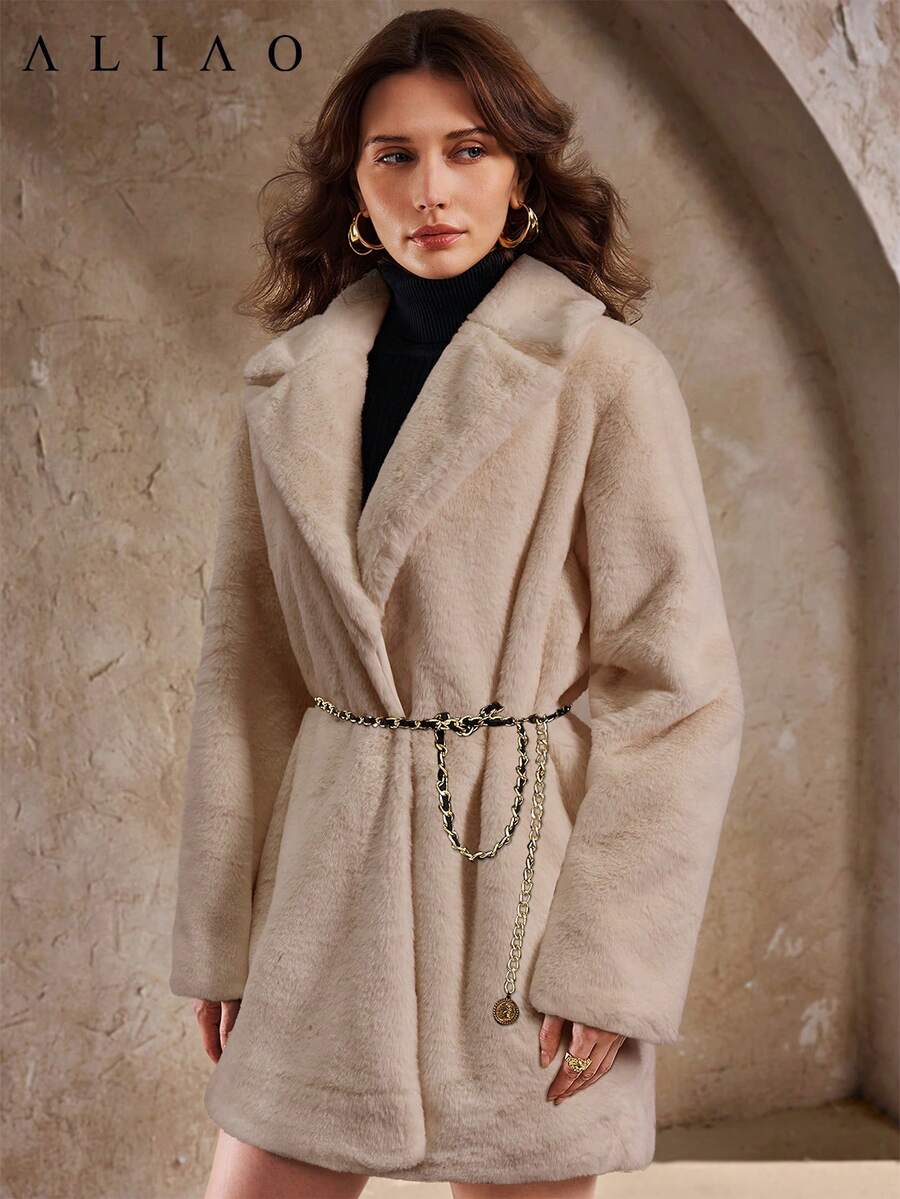 Aliao High-End Imitation Fur Warm Coat, Winter Coats, Halloween, Business Casual Woman, Trench Coats, Minimalist Style, Solid Color, Court Style, Valentine's Day Outfit, Wedding Season