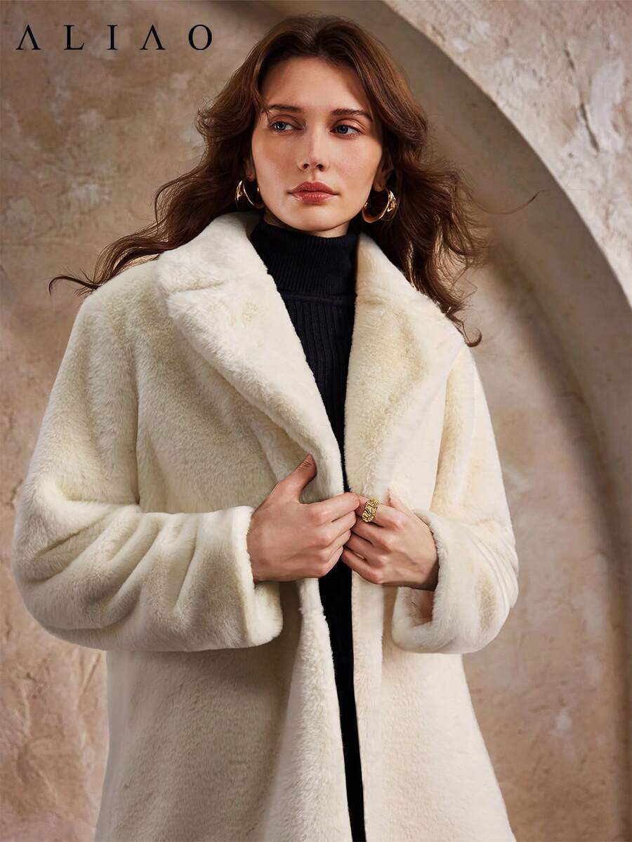 Aliao High-End Imitation Fur Warm Coat, Winter Coats, Halloween, Business Casual Woman, Trench Coats, Minimalist Style, Solid Color, Court Style, Valentine's Day Outfit, Wedding Season