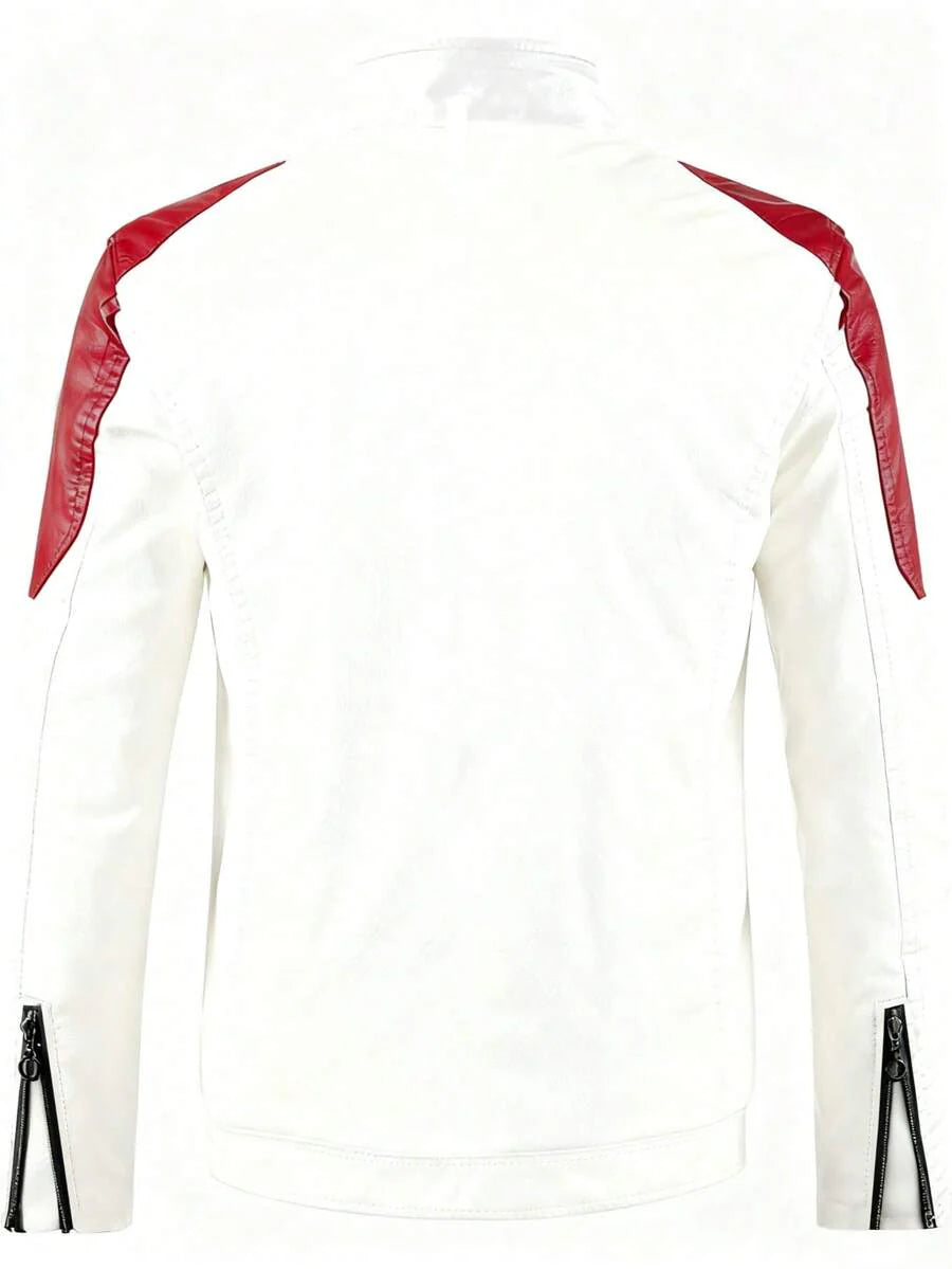 Men's Zipper Closure Long Sleeve Fitted Casual PU Leather Biker Jacket