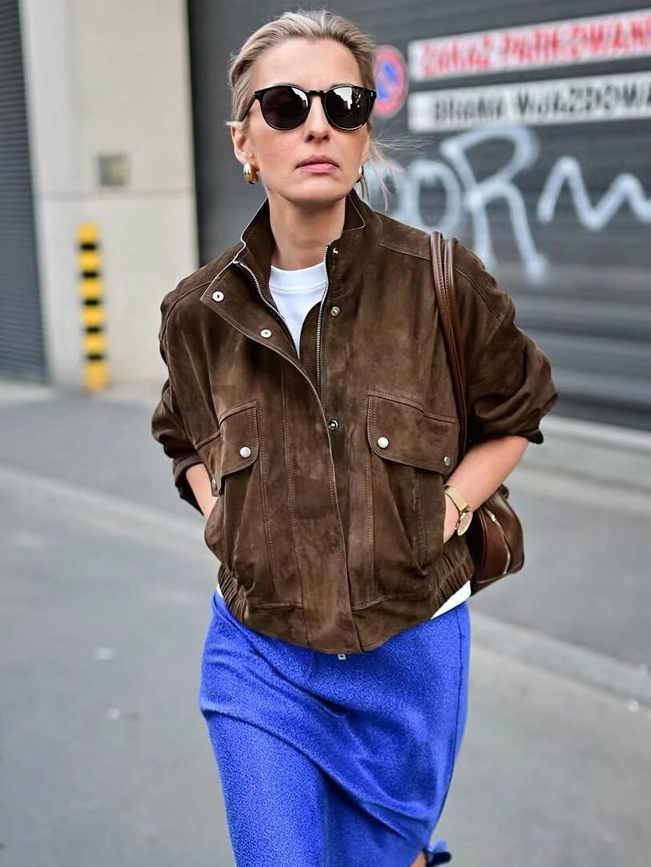 MUMRAP Women Solid Casual Stand Collar Bomber Chamois Jacket
