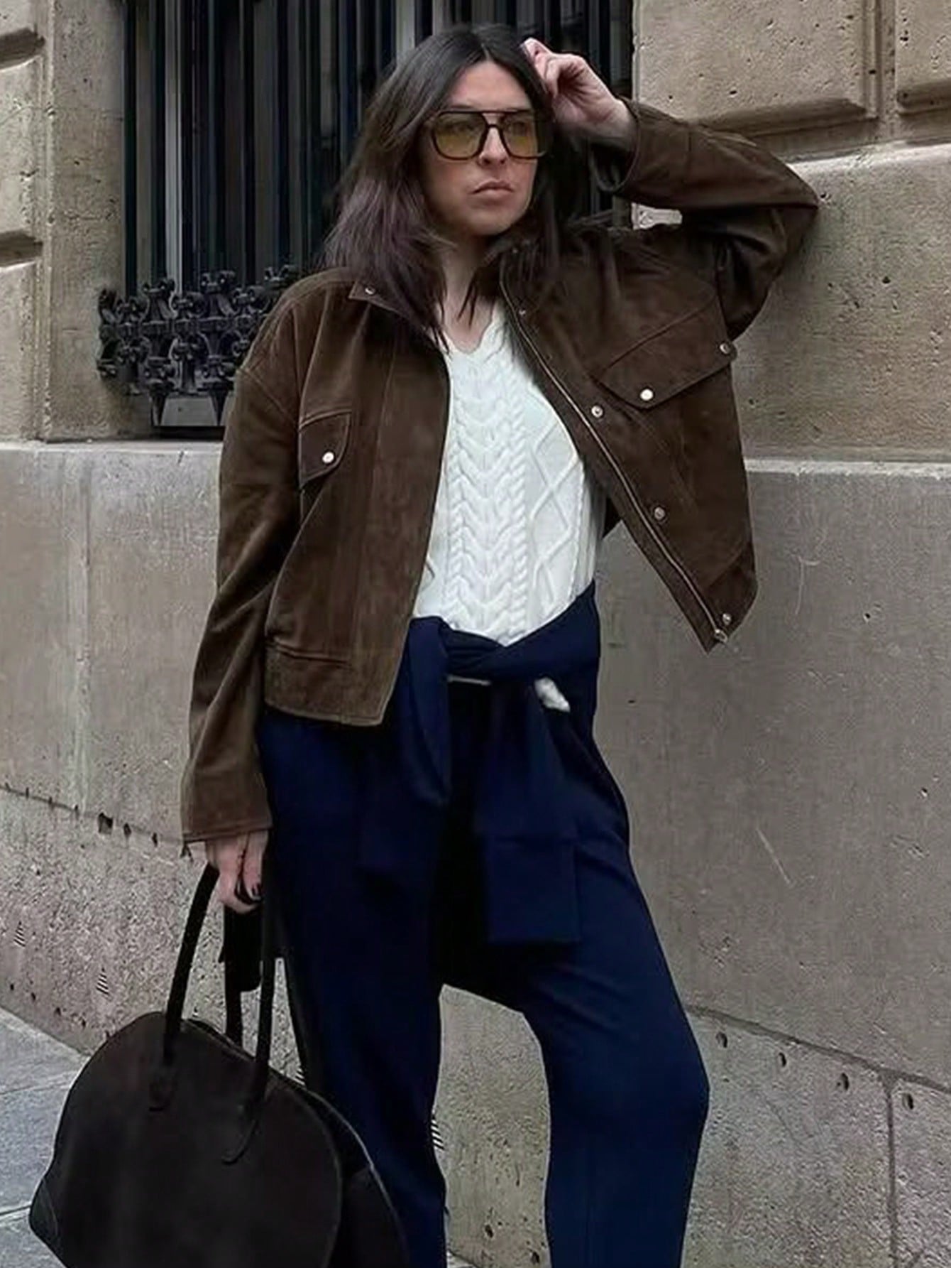 MUMRAP Women Solid Casual Stand Collar Bomber Chamois Jacket
