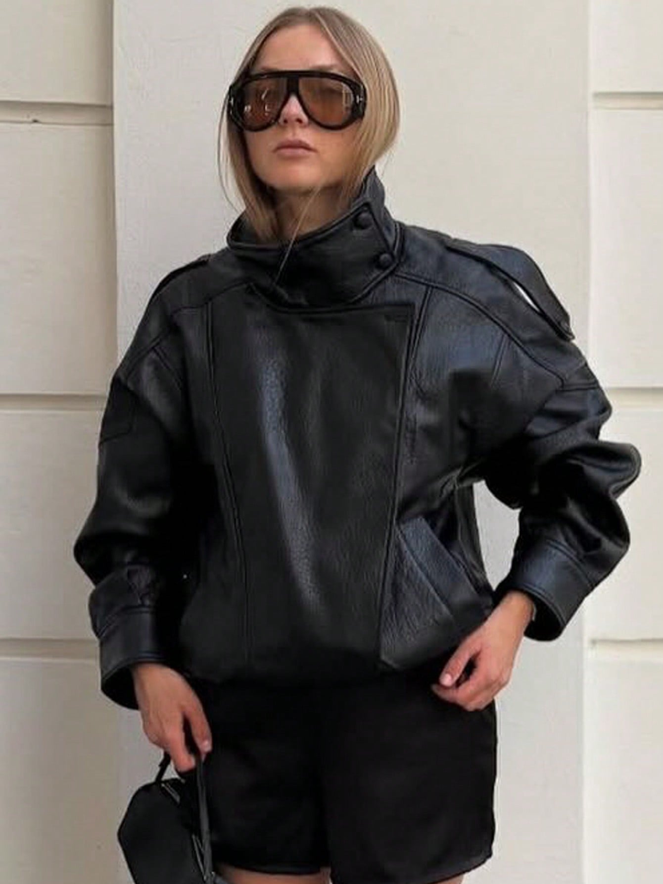 Black PU Leather Jacket Women Autumn Winter Bomber Jacket Coats Tops Fall Ladies Outerwears Long Sleeve Tops Winter Button Coat