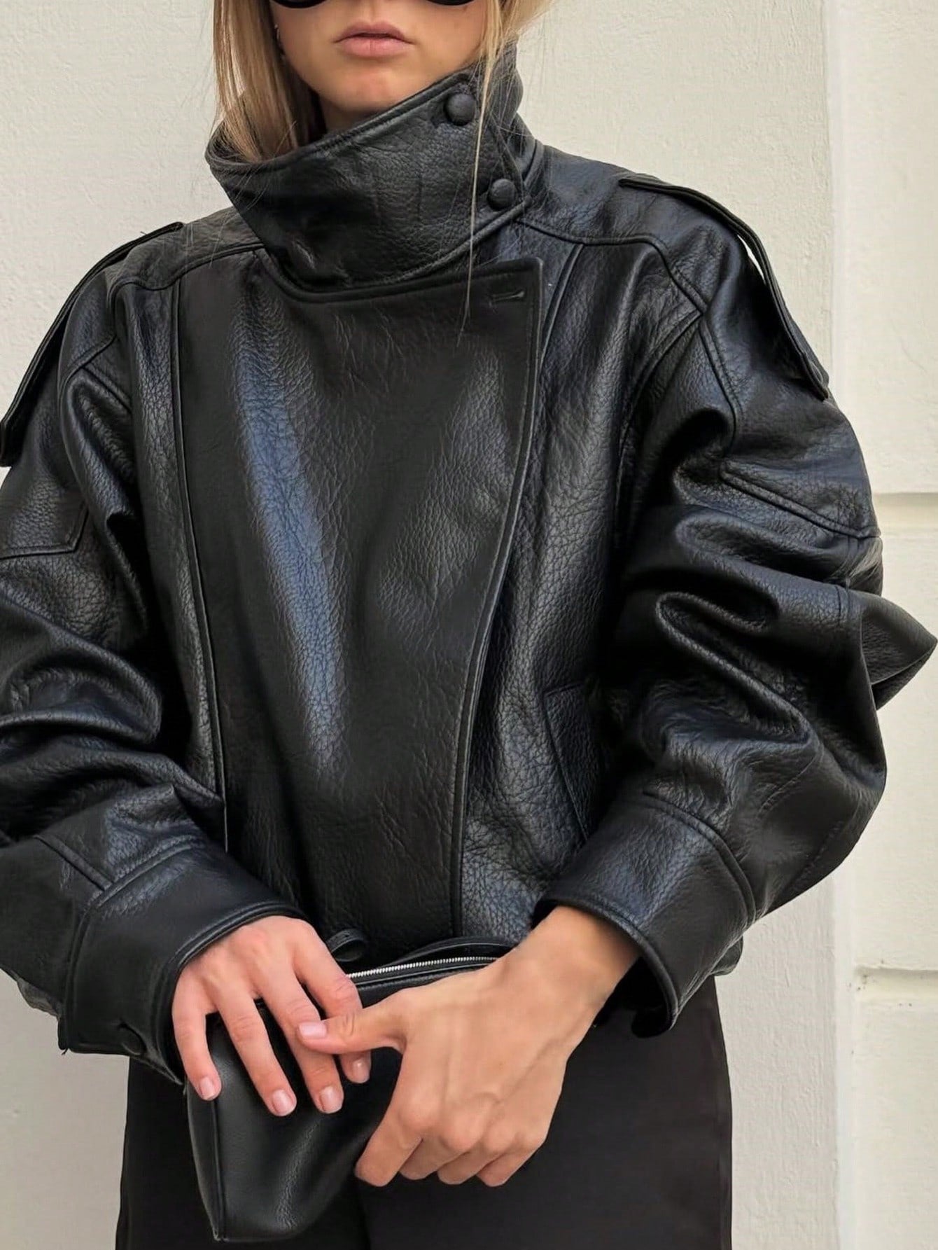 Black PU Leather Jacket Women Autumn Winter Bomber Jacket Coats Tops Fall Ladies Outerwears Long Sleeve Tops Winter Button Coat