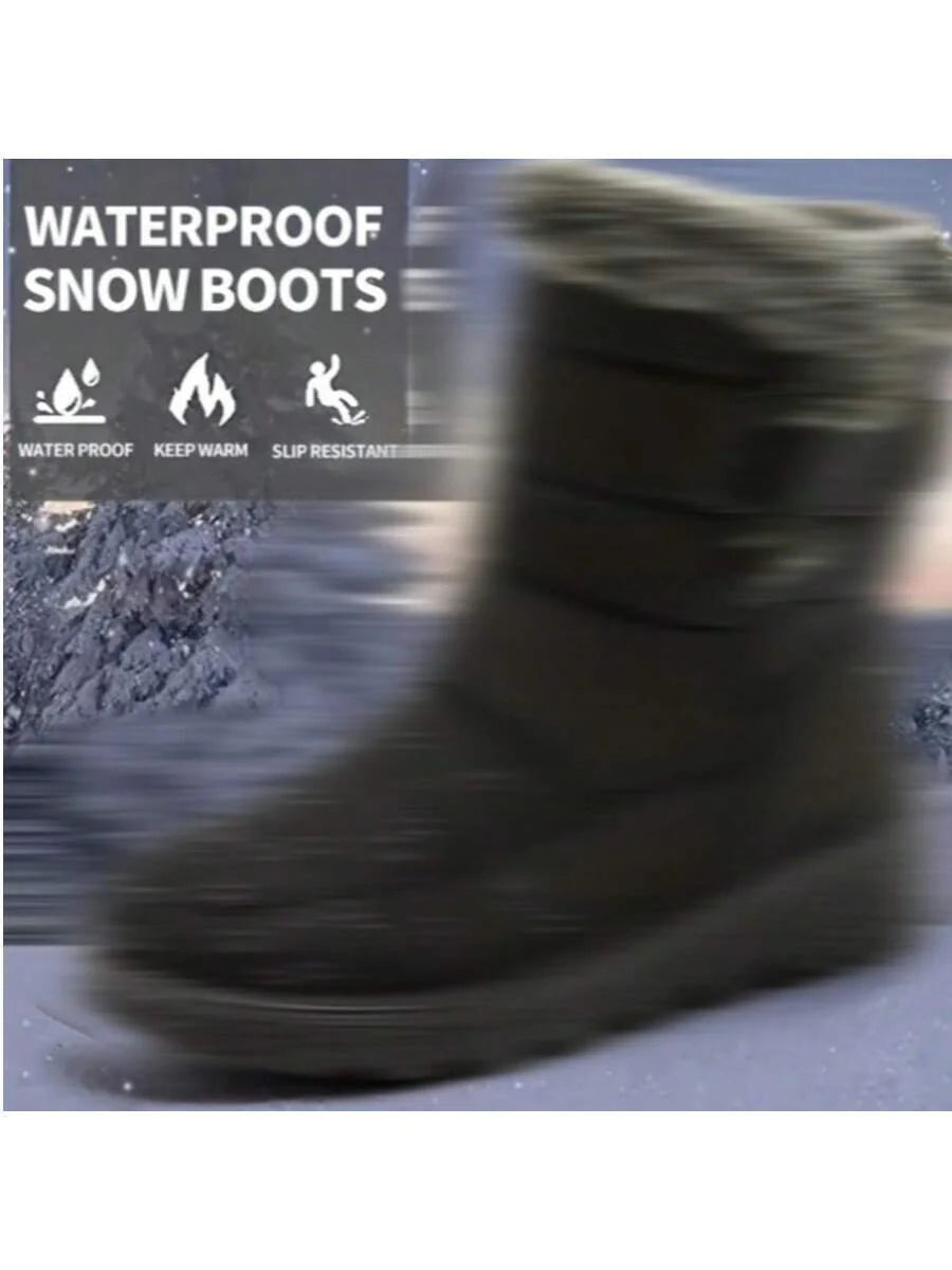 Women's Outdoor Snow Boots, Thermal Lined Thick Mid-Calf Boots, Round Toe Flat Heel, Waterproof High-Top Boots, Warm Winter Boots For Middle-Aged Women, Size 36-45