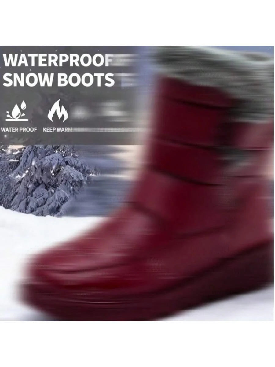 Women's Outdoor Snow Boots, Thermal Lined Thick Mid-Calf Boots, Round Toe Flat Heel, Waterproof High-Top Boots, Warm Winter Boots For Middle-Aged Women, Size 36-45