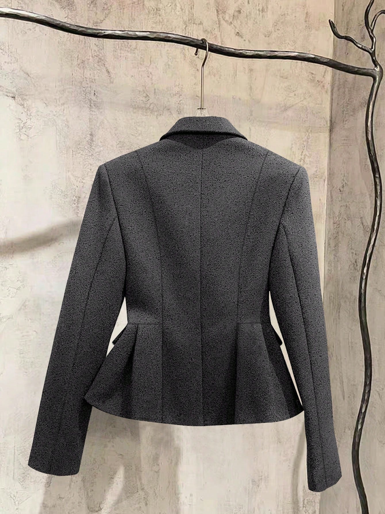 EMERY ROSE Women's Elegant Vintage Lapel Collar Double-Breasted Ruffle Hem Jacket, Autumn/Winter