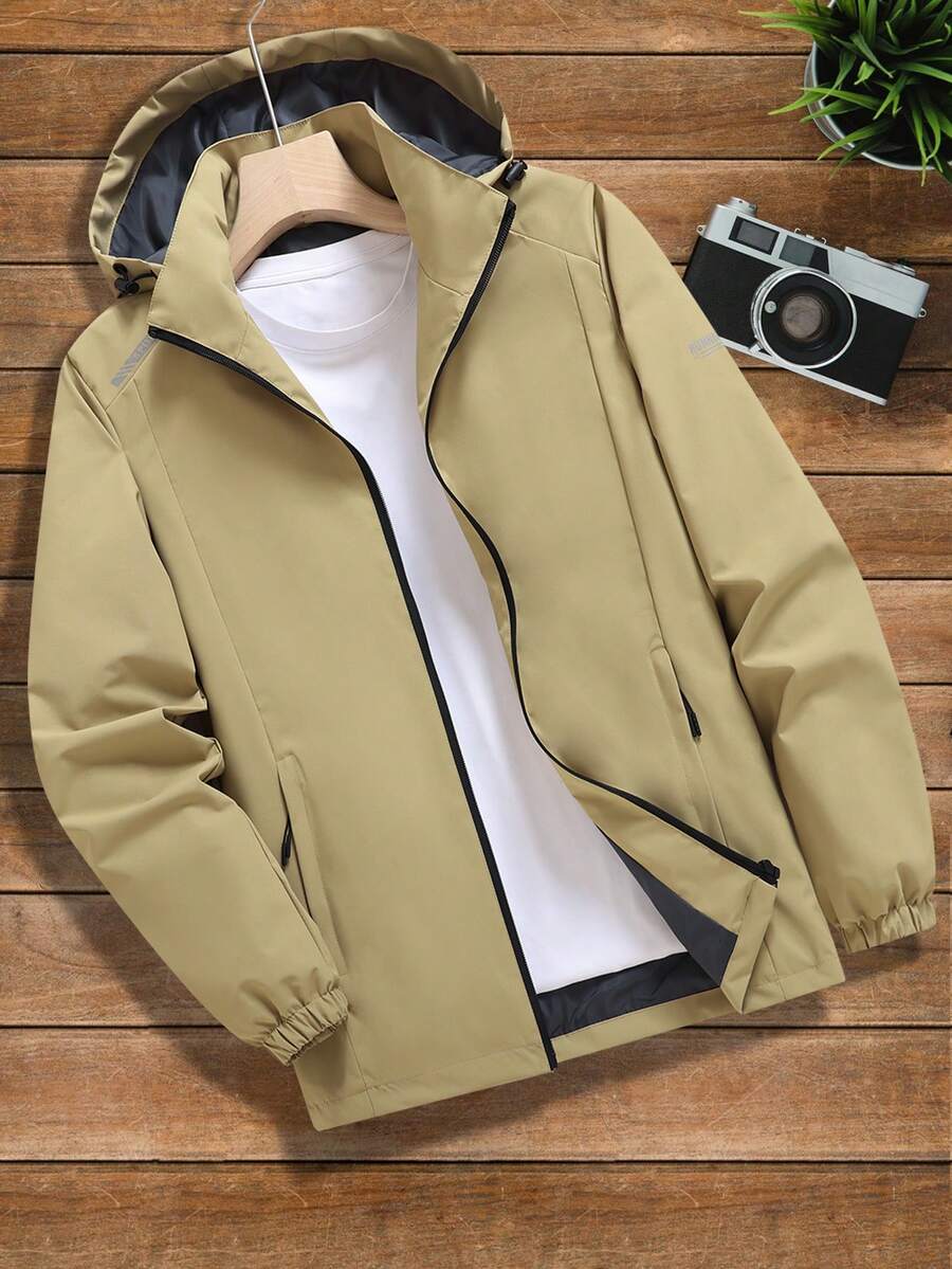 Manfinity Homme Loose Fit Men's Letter Graphic Zip-Up Hoodie Jacket (Without T-Shirt)