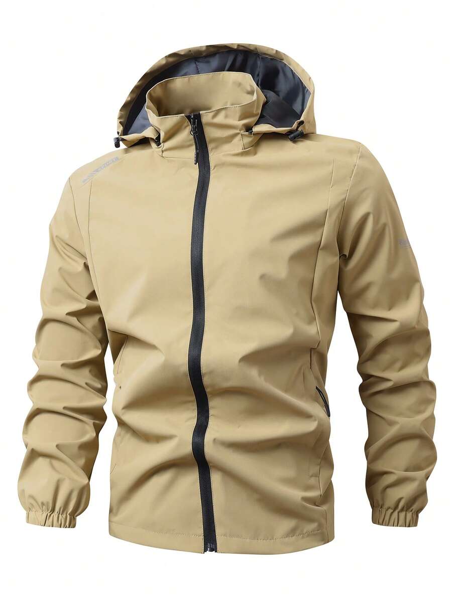Manfinity Homme Loose Fit Men's Letter Graphic Zip-Up Hoodie Jacket (Without T-Shirt)