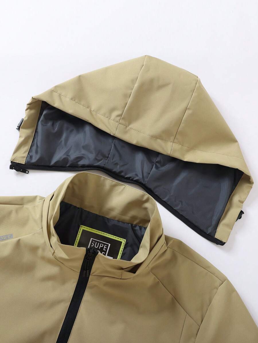 Manfinity Homme Loose Fit Men's Letter Graphic Zip-Up Hoodie Jacket (Without T-Shirt)