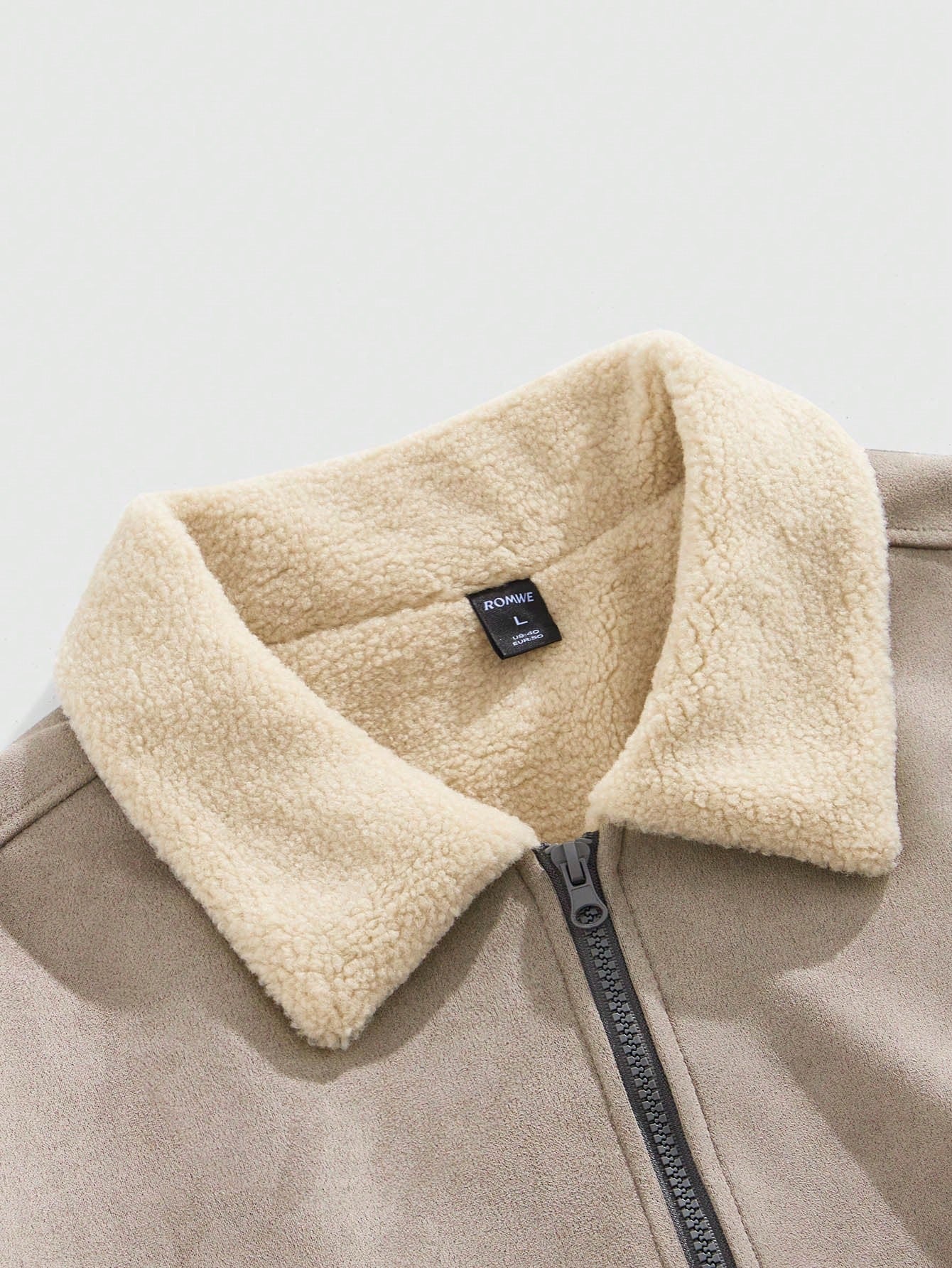 ROMWE MEN Street Life Men's Zip-Up Casual Faux Suede Fleece Jacket, Autumn/Winter