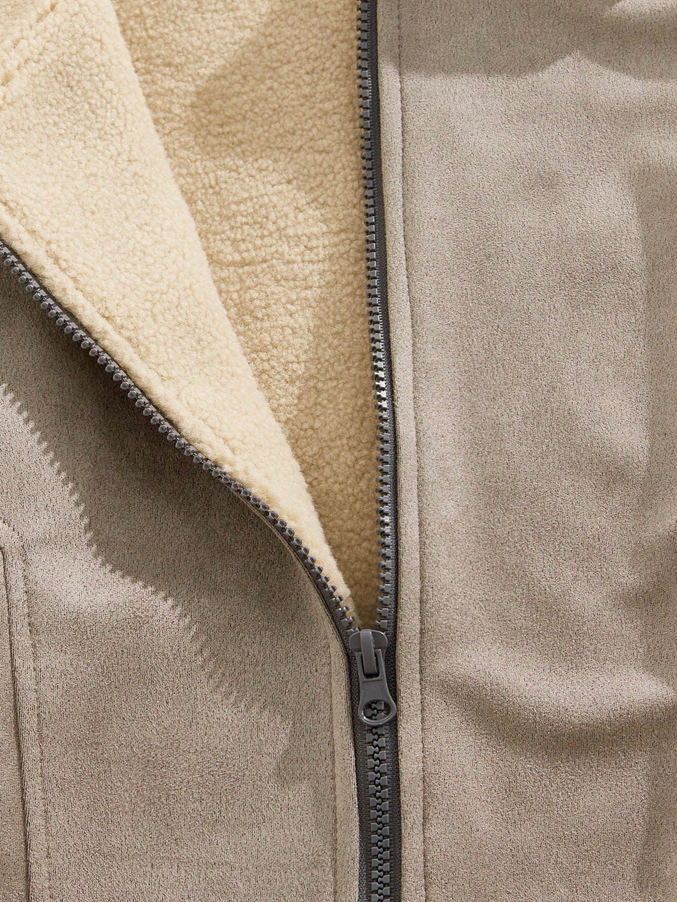 ROMWE MEN Street Life Men's Zip-Up Casual Faux Suede Fleece Jacket, Autumn/Winter