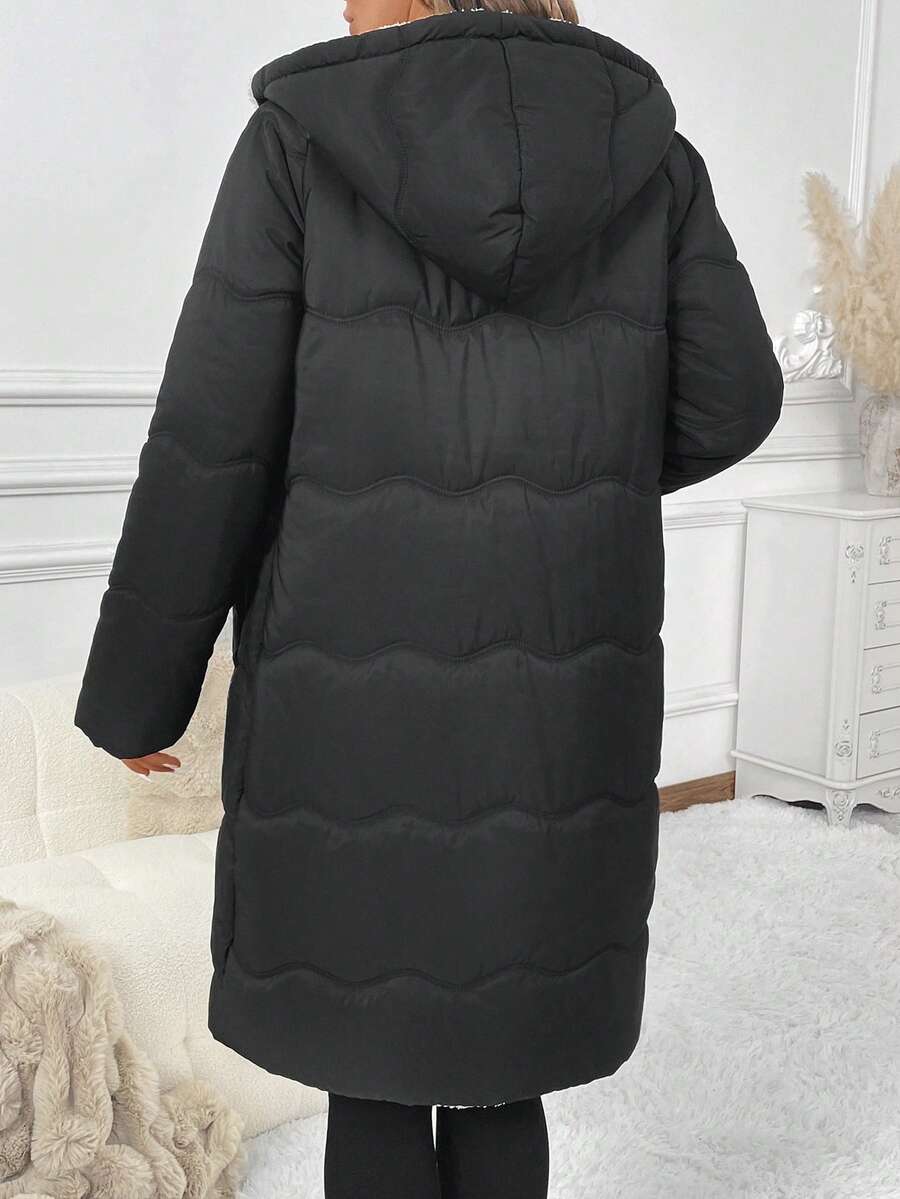 SHEIN Clasi Women Zip Up Hooded Teddy Lined Quilted Coat In Fall/Winter