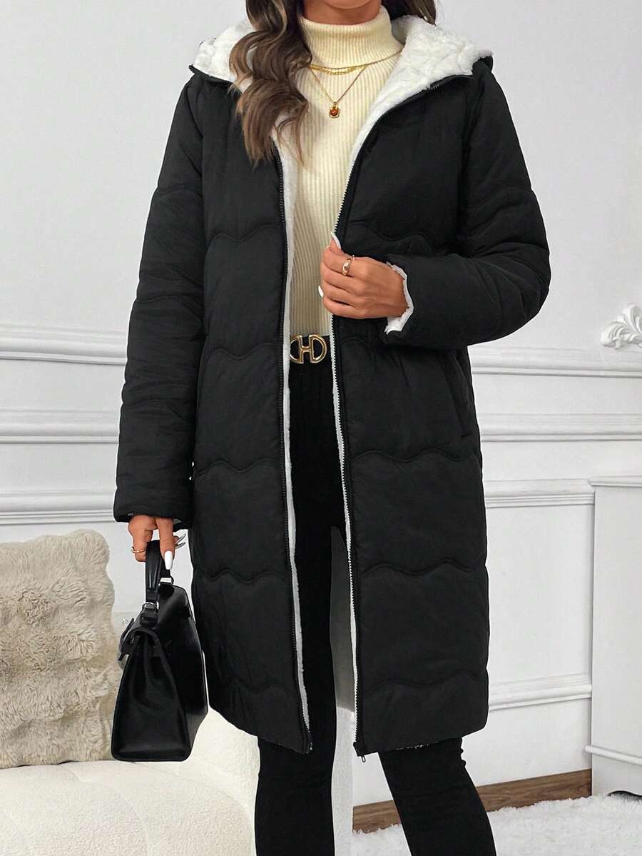 SHEIN Clasi Women Zip Up Hooded Teddy Lined Quilted Coat In Fall/Winter