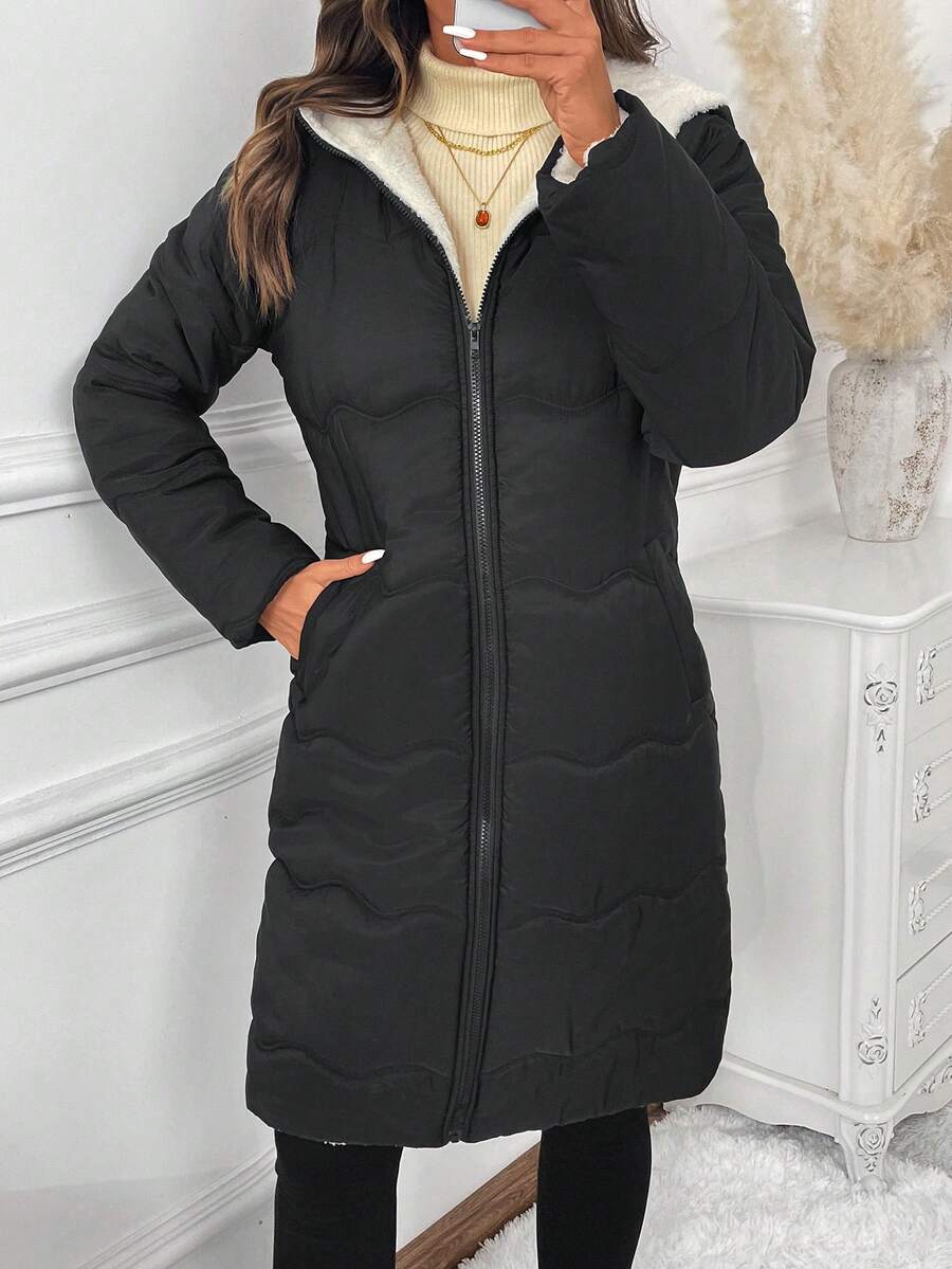 SHEIN Clasi Women Zip Up Hooded Teddy Lined Quilted Coat In Fall/Winter