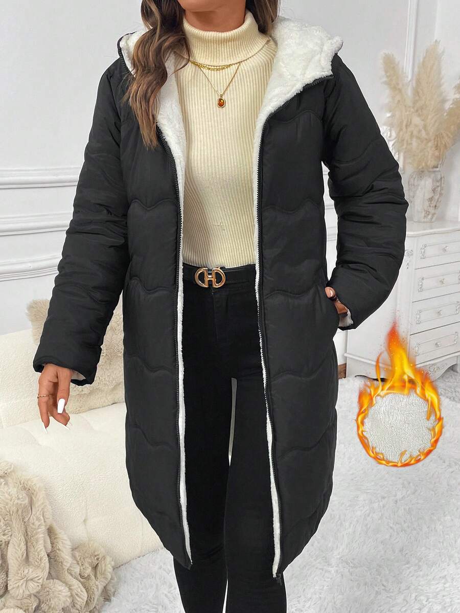 SHEIN Clasi Women Zip Up Hooded Teddy Lined Quilted Coat In Fall/Winter