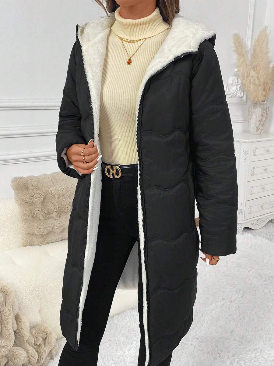 SHEIN Clasi Women Zip Up Hooded Teddy Lined Quilted Coat In Fall/Winter