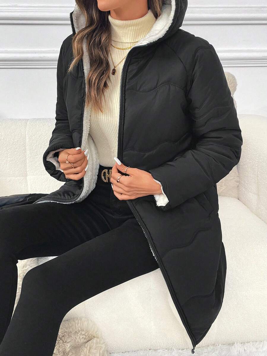 SHEIN Clasi Women Zip Up Hooded Teddy Lined Quilted Coat In Fall/Winter