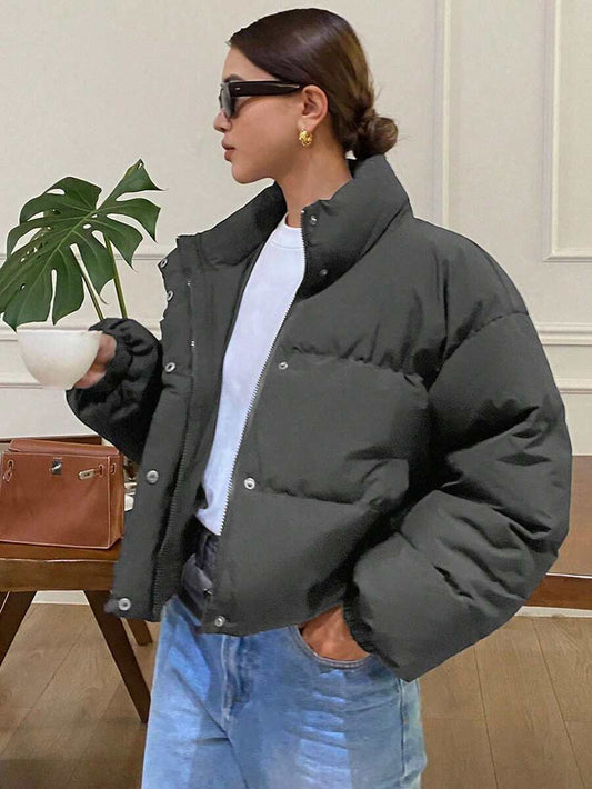 DAZY Front-Open Loose Fit Women's Padded Coat, Long Sleeve Jacket
