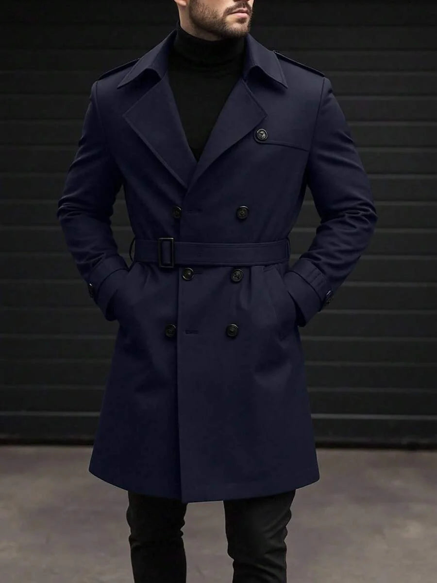 Manfinity Mode Men's Street Hot INS Matching Black Plain Anti-Peak Fabric Double-Breasted Lapel Oversized Trench Coat, Boyfriend Husband Gift Anniversary Gift Men Long Coat Men Outerwear Double Breasted Trench Coat Men Black Trench Coat Men Trench Coat,