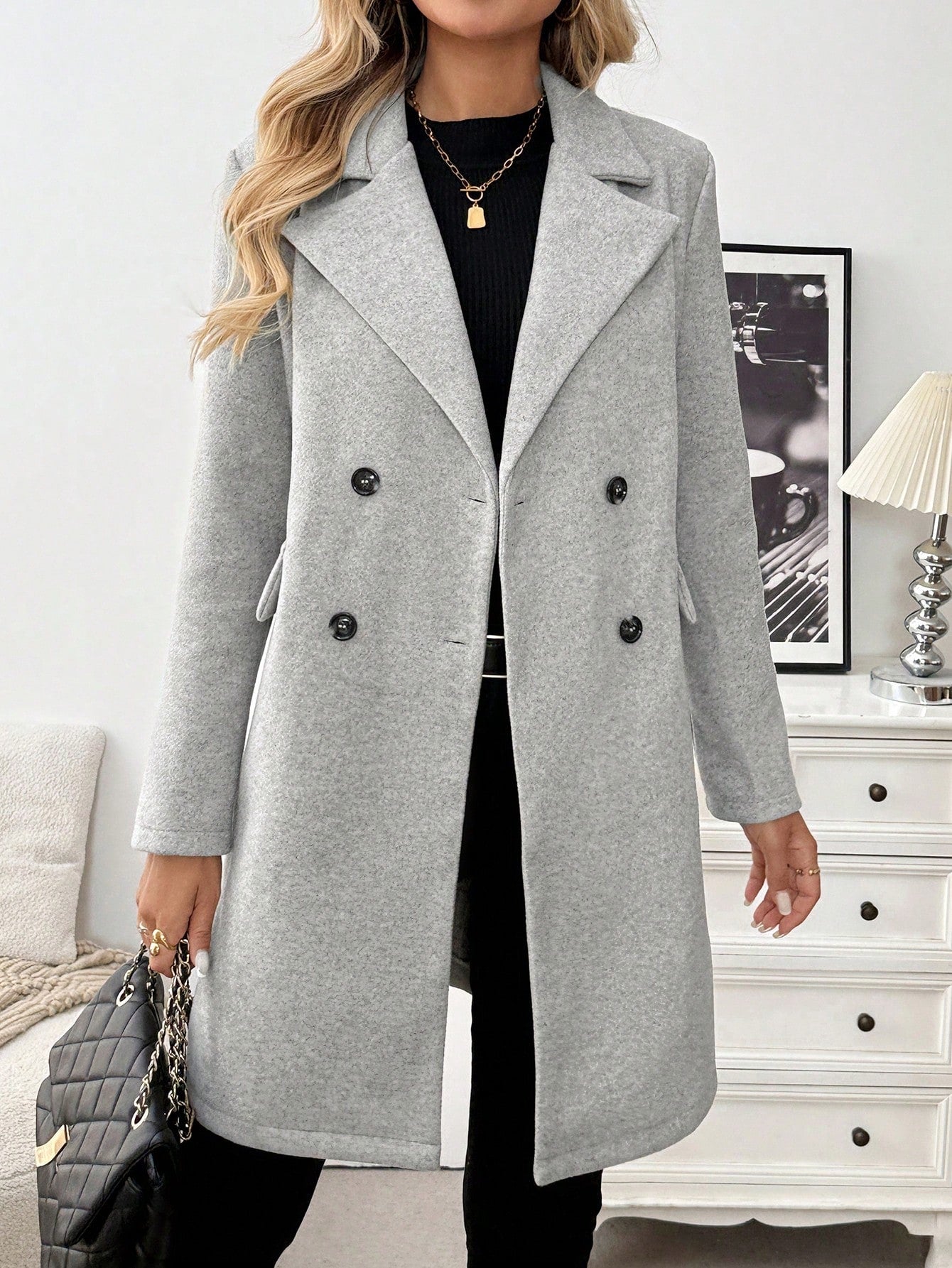 EMERY ROSE Women's Elegant Casual Commuter Gray Overcoat