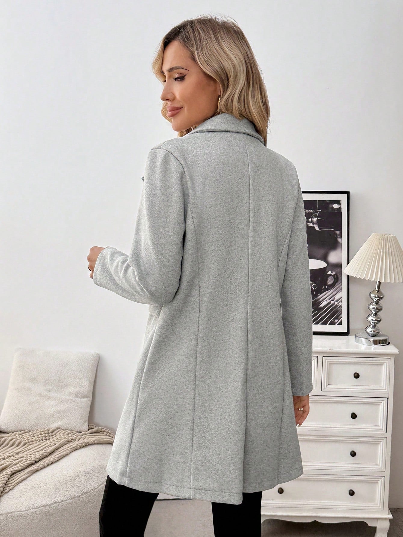 EMERY ROSE Women's Elegant Casual Commuter Gray Overcoat