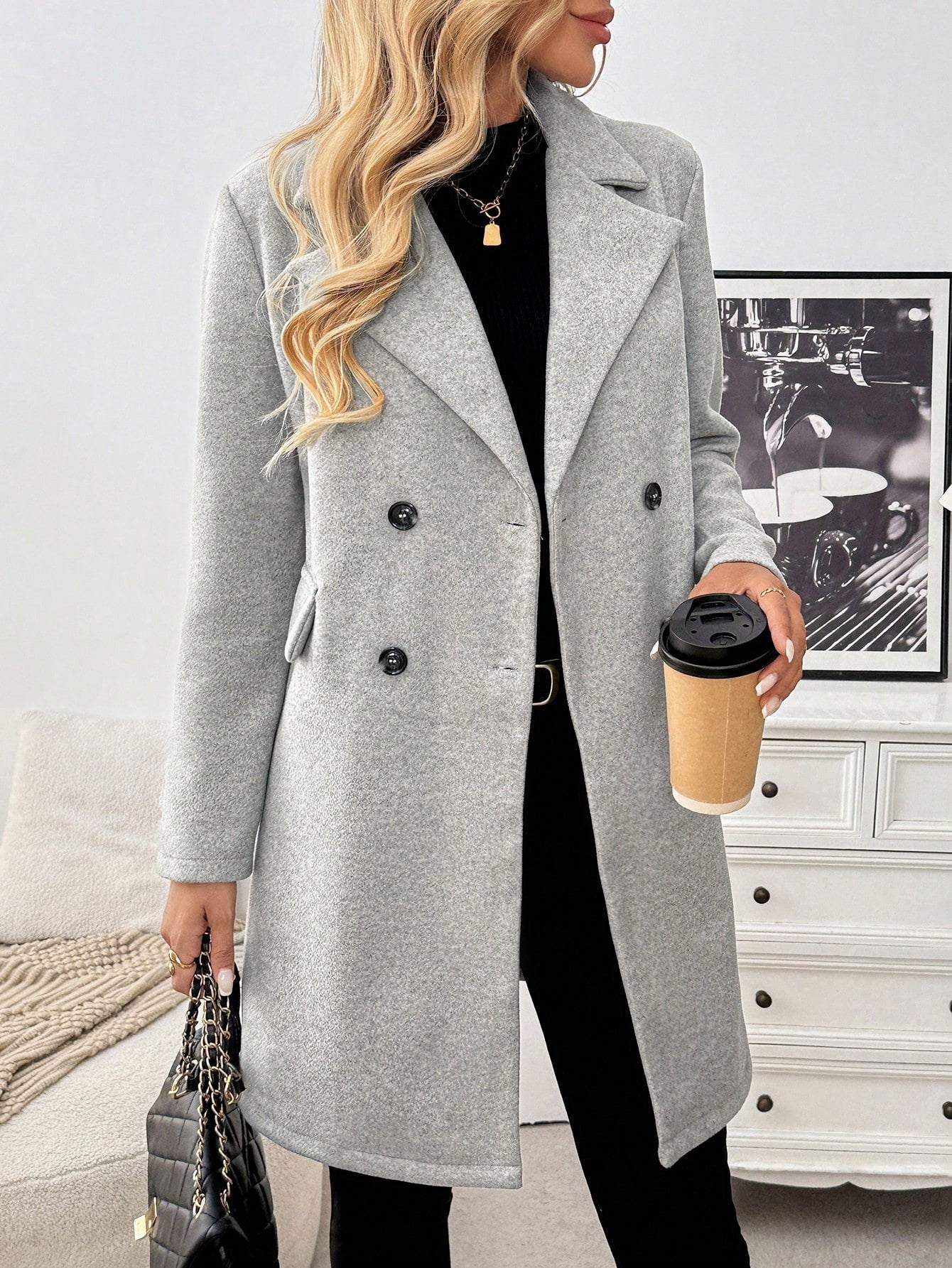 EMERY ROSE Women's Elegant Casual Commuter Gray Overcoat