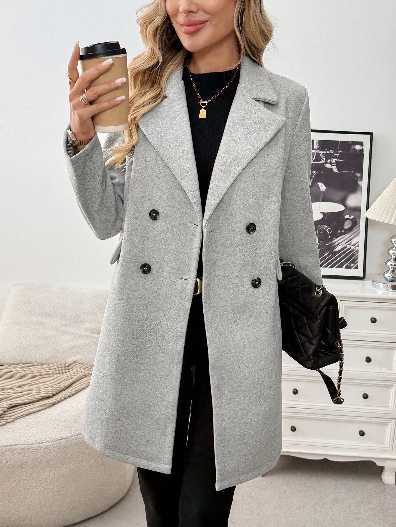 EMERY ROSE Women's Elegant Casual Commuter Gray Overcoat