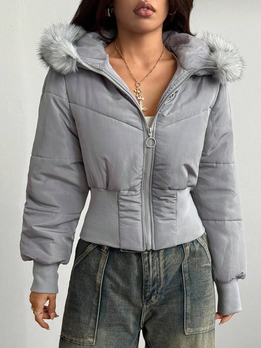 Coolane Women's Winter RETRO PUNK Hippie Grunge  Streetwear  Vintage Tree Branch Pattern Warm/ Cold Weather/ Thermal Padded Fuzzy Neck Zip Up Quilted Coat Cropped Puffer Jacket Faux Fur Trimmed Jacket Camo Jacket