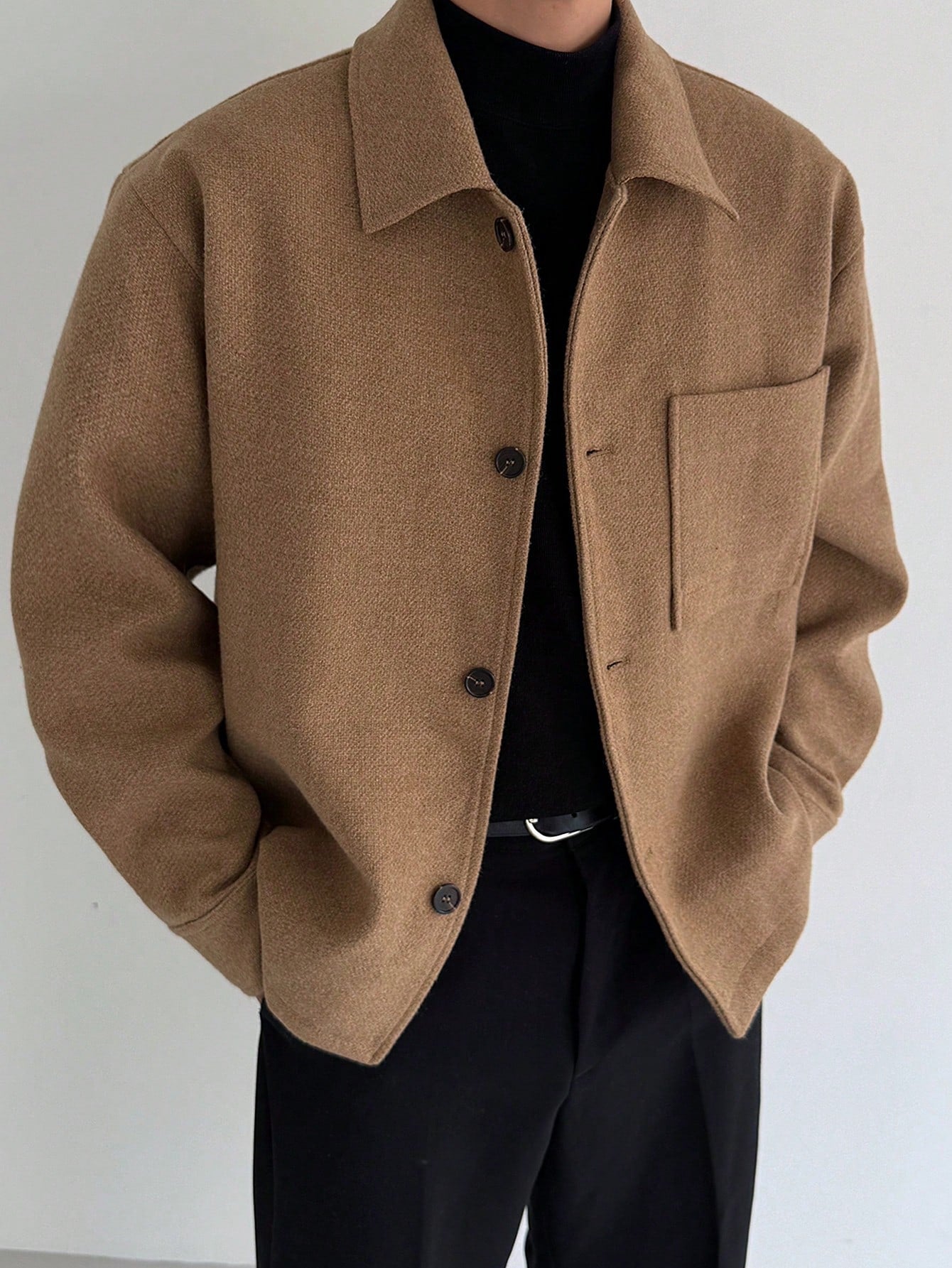 DAZY Men's Brown Textured Fabric Commuter Jacket And Coat, Autumn Business Attire