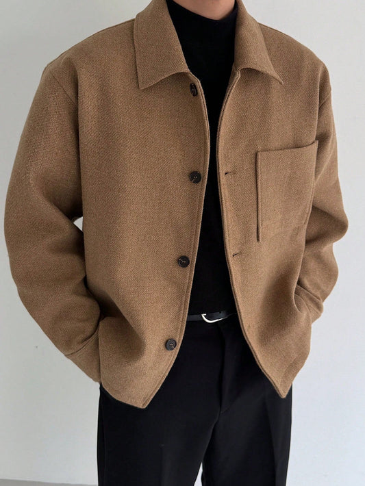 DAZY Men's Brown Textured Fabric Commuter Jacket And Coat, Autumn Business Attire
