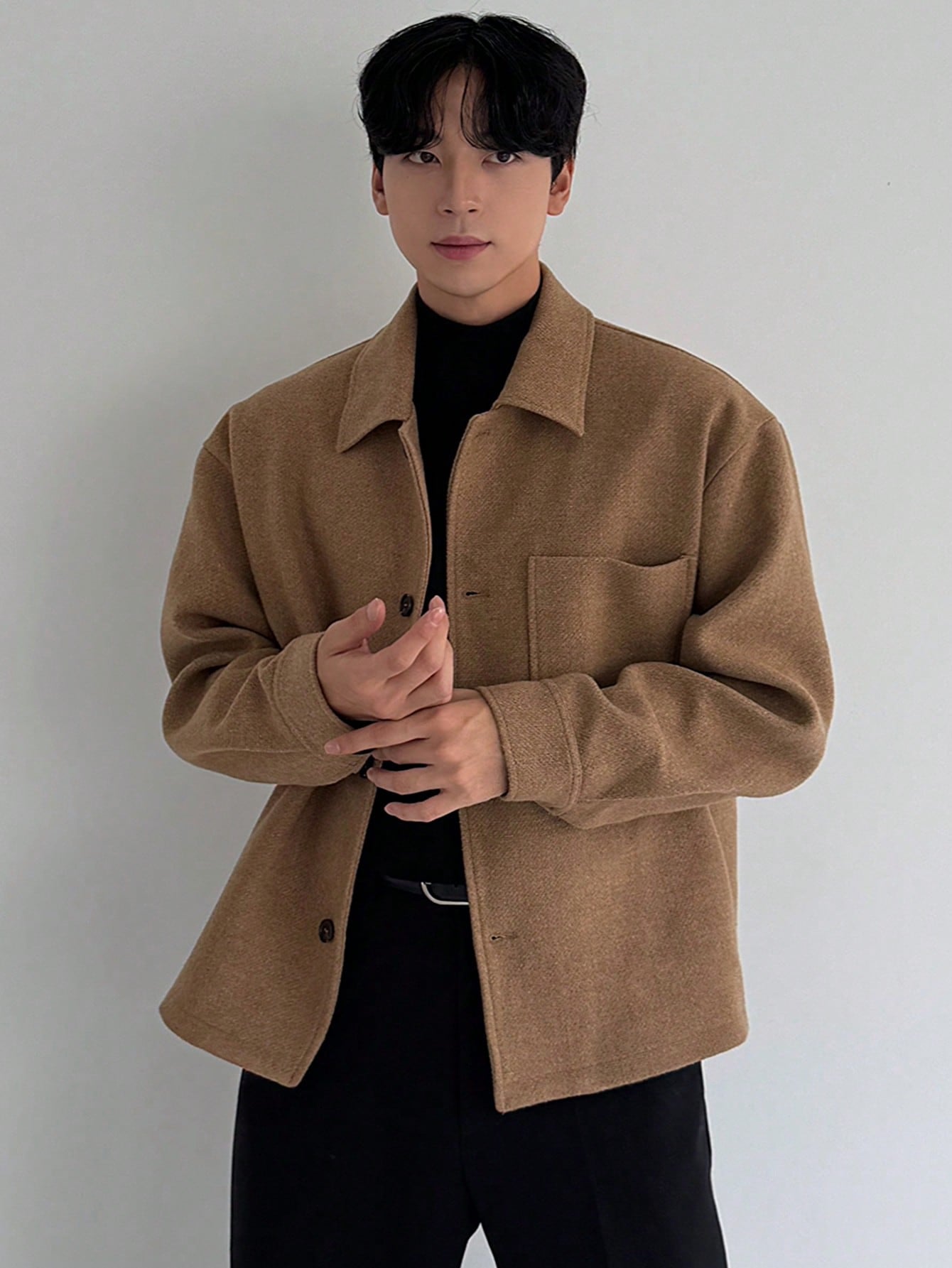 DAZY Men's Brown Textured Fabric Commuter Jacket And Coat, Autumn Business Attire