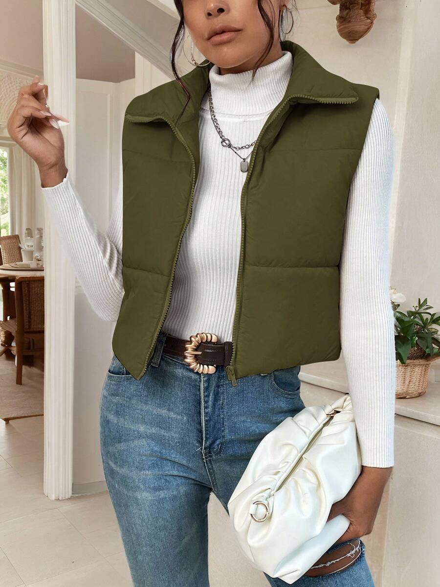 EZwear Women's Down Quilted Collared Sleeveless Jacket, Winter, Women's Sleeveless Zip-Up Casual Warm Padded Coat, Winter Women Coat, Black Jacket, Winter Women Clothes, Black Coat, Retro, Elegant Women, Festival Clothes, Business Casual Women,