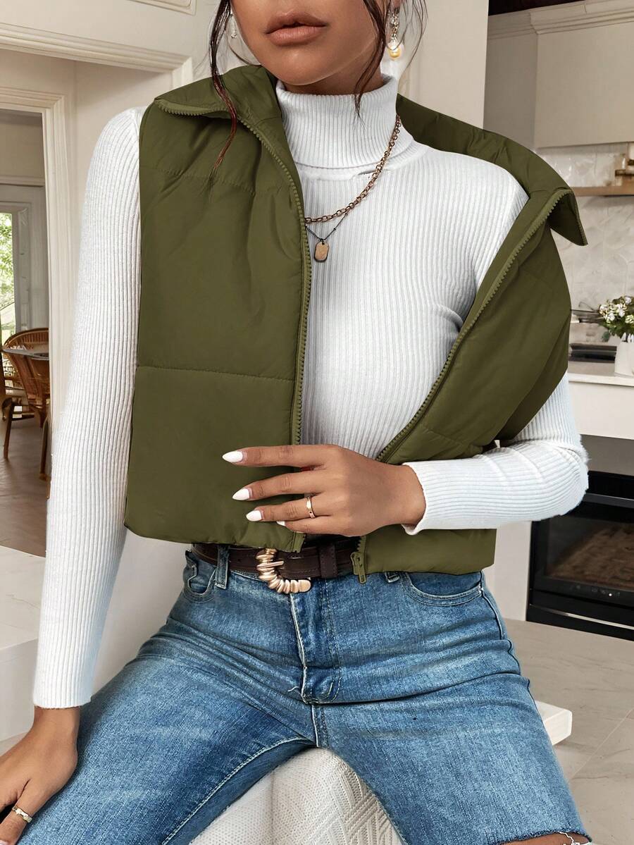 EZwear Women's Down Quilted Collared Sleeveless Jacket, Winter, Women's Sleeveless Zip-Up Casual Warm Padded Coat, Winter Women Coat, Black Jacket, Winter Women Clothes, Black Coat, Retro, Elegant Women, Festival Clothes, Business Casual Women,