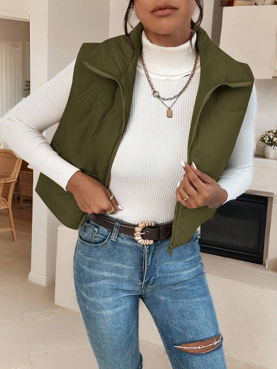 EZwear Women's Down Quilted Collared Sleeveless Jacket, Winter, Women's Sleeveless Zip-Up Casual Warm Padded Coat, Winter Women Coat, Black Jacket, Winter Women Clothes, Black Coat, Retro, Elegant Women, Festival Clothes, Business Casual Women,