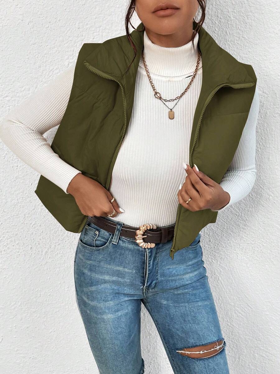 EZwear Women's Down Quilted Collared Sleeveless Jacket, Winter, Women's Sleeveless Zip-Up Casual Warm Padded Coat, Winter Women Coat, Black Jacket, Winter Women Clothes, Black Coat, Retro, Elegant Women, Festival Clothes, Business Casual Women,