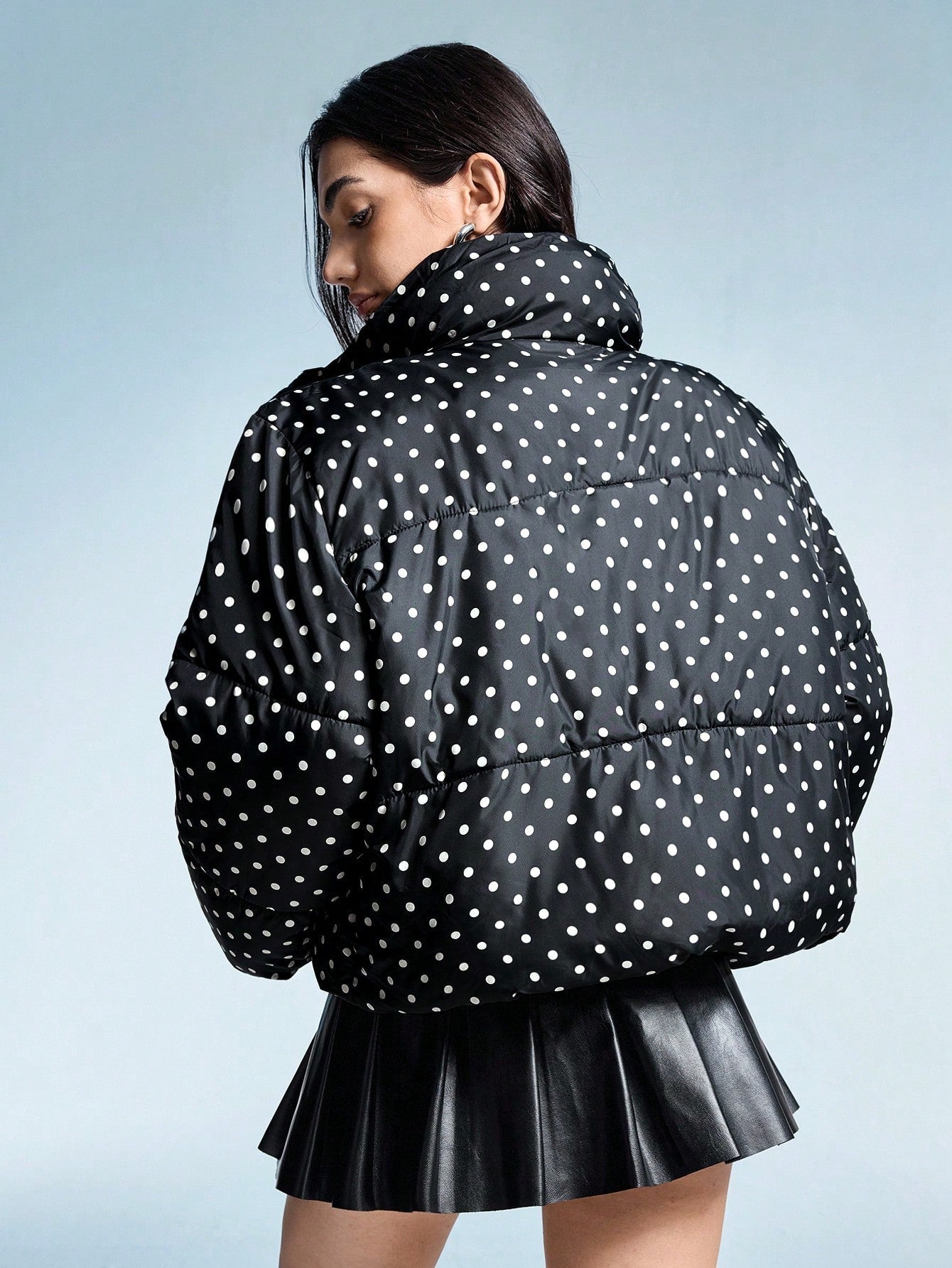 Aveloria Affinna Autumn/Winter New Casual Fashionable Elegant Simple Versatile Zip-Up Black & White Polka Dot Random Print Mixed College Style Women Short Cotton Jacket