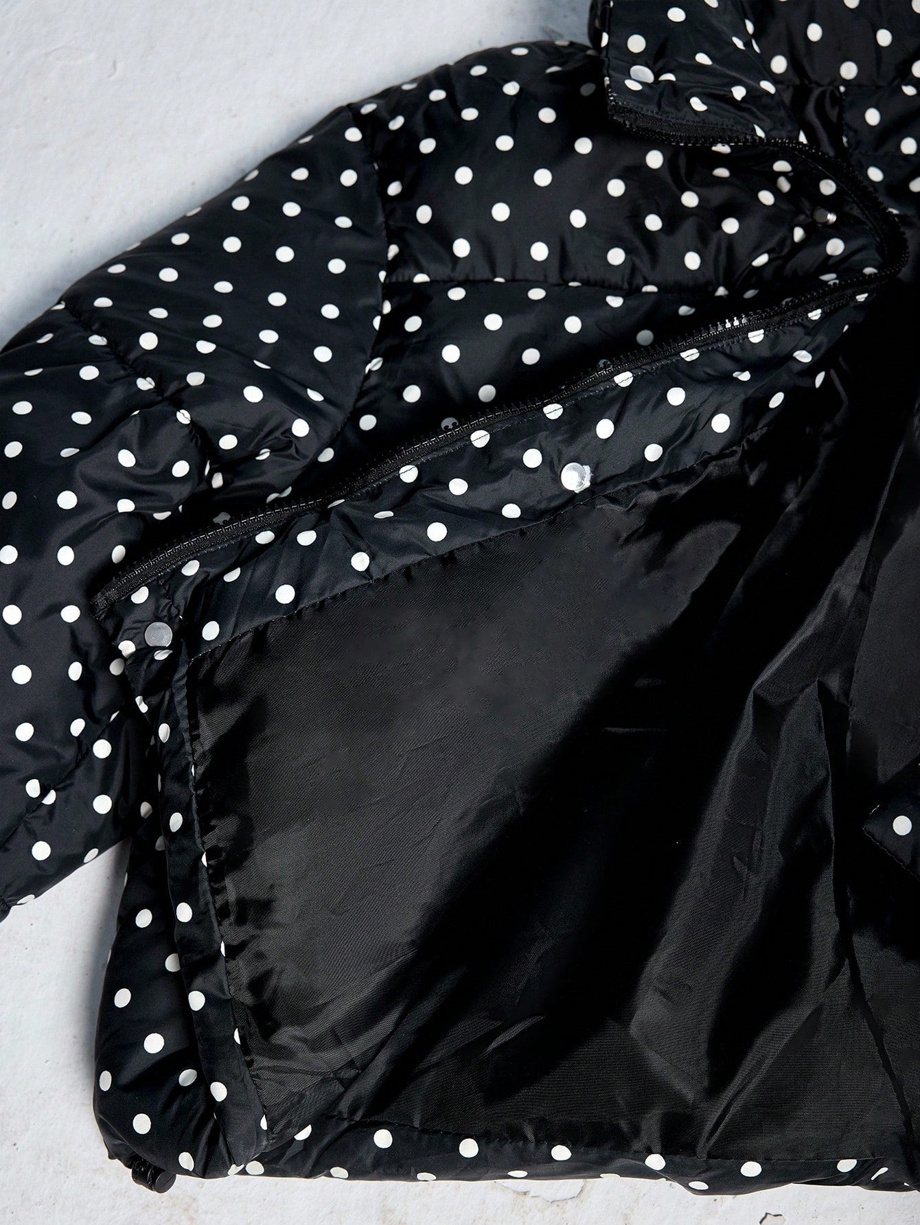 Aveloria Affinna Autumn/Winter New Casual Fashionable Elegant Simple Versatile Zip-Up Black & White Polka Dot Random Print Mixed College Style Women Short Cotton Jacket